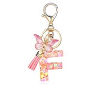T TAKONE Schlüsselanhänger Buchstabe, Schmetterling Glitzer Rosa Schlüsselanhänger, Idealer Geschenk Auto Schlüsselanhänger für Frauen/Kinder-F