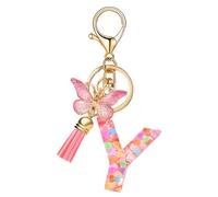 T TAKONE Schlüsselanhänger Buchstabe, Schmetterling Glitzer Rosa Schlüsselanhänger, Idealer Geschenk Auto Schlüsselanhänger für Frauen/Kinder-Y