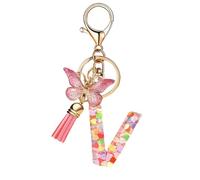 T TAKONE Schlüsselanhänger Buchstabe, Schmetterling Glitzer Rosa Schlüsselanhänger, Idealer Geschenk Auto Schlüsselanhänger für Frauen/Kinder-V