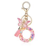 T TAKONE Schlüsselanhänger Buchstabe, Schmetterling Glitzer Rosa Schlüsselanhänger, Idealer Geschenk Auto Schlüsselanhänger für Frauen/Kinder-O
