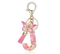 T TAKONE Schlüsselanhänger Buchstabe, Schmetterling Glitzer Rosa Schlüsselanhänger, Idealer Geschenk Auto Schlüsselanhänger für Frauen/Kinder-J