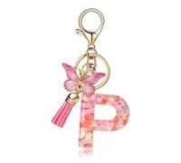 T TAKONE Schmetterling Glitzer Rosa Schlüsselanhänger - Idealer Geschenk für Frauen/Kinder Mit Buchstabe