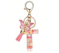 T TAKONE Schmetterling Glitzer Rosa Schlüsselanhänger - Idealer Geschenk für Frauen und Kinder mit Buchstabe