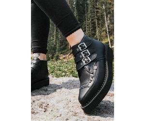 T.U.K. - Pointed Creeper 3 Buckle Boot Vegan Tukskin Black Micro Pu - Girl Schuhe - Schwarz - EU 40 - Synthetic/Textile/Gummi,Kunstleder Schwarz EU 40