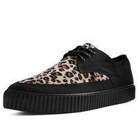 T.U.K. Pointed Creeper Sneakers - Herren und Damen Schuhe - Farbe Black Canvas and Leopard Print - Punk Goth und Rocker Style Canvas Print und Wildleder Schnürschuhe - Größe EU45