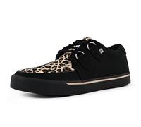 T.U.K. Vegan Creeper Sneaker - Herren & Damen Schuhe - Farbe Black Canvas & Leopard Print - Puck, Goth und Rocker Style Leder und Wildleder Schnürschuhe - Größe 44