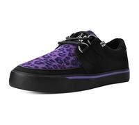 T.U.K. Vegan Creeper Sneaker - Herren & Damen Schuhe - Farbe Black Canvas & Purple Leopard Print - Puck, Goth und Rocker Style Leder und Wildleder Schnürschuhe - Größe 38