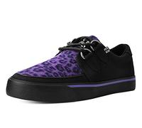 T.U.K. Vegan Creeper Sneaker - Herren & Damen Schuhe - Farbe Black Canvas & Purple Leopard Print - Puck, Goth und Rocker Style Leder und Wildleder Schnürschuhe - Größe 44