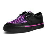 T.U.K. Vegan Creeper Sneaker - Herren & Damen Schuhe - Farbe Black Pink Canvas & Leopard Print - Puck, Goth und Rocker Style Leder und Wildleder Schnürschuhe - Größe 38