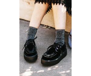 T.U.K. - Viva Mondo Creeper Black Velvet - Girl Schuhe - Schwarz - EU 37 - Textile, Synthetic/Textile/Gummi,Samt Schwarz EU 37