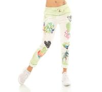 TA Fashion Damen Hose Jogpants Baggy Boyfriend Freizeithose Dschungel-Papagei Totenkopf oder Blumen Print 36-40 (Grün-Herz)