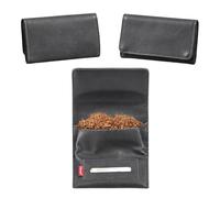 Tabaktasche aus echtem Leder Schwarz - Tabakbeutel für Drehtabak mit Reißverschlussfach auf der Rückseite & Druckknopf - Platz für Tabak, Blättchen & Filter, kompakt & alltagstauglich