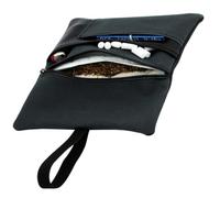 Tabaktasche aus Kunstleder Tabakbeutel - Edle Dreher-Tasche mit Filterfach & Blättchen-Halter in hochwertiger Kunstleder für Raucher (Schwarz glatt)