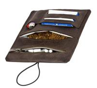 Tabaktasche aus Leder für 30g Tabakbeutel, Echtleder Dreher-Tasche inkl. Filterfach und Plättchen-Halter (Dunkelbraun)