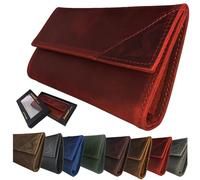 Tabaktasche Leder edle Premium Qualität v. Tabakbeutel - Profi smokeshirt Single o. doppel Blättchenfach Drehertasche Damen Herren (Vintage Rot)