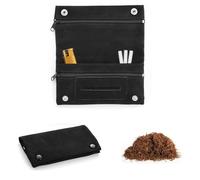 Tabaktasche Leder, Tragbar Drehertasche Tabakbeutel, Wasserdicht Tabakbeutel für Tabak, Faltbar Tabakbeutel Leder mit Druckknopf für Leather touch Tabakbeutel für Drehtabak mit Fächern(Schwarz)