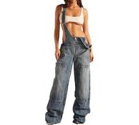 TACSTRUN 90er-Jahre-Vintage-Jeans-Overall für Damen, sexy, hohler Jeans-Overall mit weitem Bein,Blau,M
