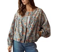 TACSTRUN Damen Floral Denim Jacke Leichte Trendy Soft Oversized Cropped Vintage Bomberjacke,Blau,S