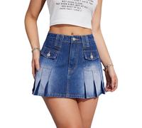 TACSTRUN Damen-Jeans-Cargorock mit Falten, Sommer, Trendiger kurzer Mini-Jeansrock,Blau,L