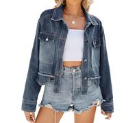 TACSTRUN Damen-Jeansjacke Im 90Er-Jahre-Stil, Vintage-Jeansjacke, Lässig, Langärmelig, Ungesäumter Saum, Jeansjacke, Oberteil, Streetwear,Blau,M
