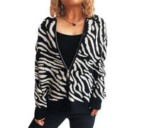 TACSTRUN Damen Leicht Grob Grob Gestrickt Strickjacke Pullover Zebra Print Reißverschluss Vorne offen Trendy Herbst Casual Dressy,Schwarz,M