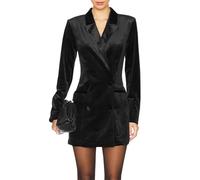 TACSTRUN Damen Samt Blazer Jacke Kleid Casual Langarm Einkerbte Revers Anzug Rock Business Tops Oberbekleidung,Schwarz,L