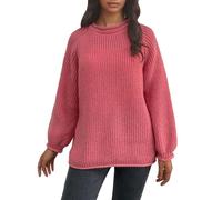 TACSTRUN Damen Solid Color Oversized Pullover Mock Neck Langarm Loose Fit Rippenstrick Trendy Pullover Tops,Rot,L