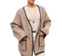TACSTRUN Damen Strickjacke mit Gürtel und V-Ausschnitt Strickjacke mit Taschen Trendiger Herbstpullover,Messing,L