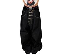 TACSTRUN Damen Vintage Streetwear Hip Hop Baggy Jeans Hohe Taille Knöpfe Breites Bein Barrel Denim Hosen Lockere Hose,Schwarz,3XL