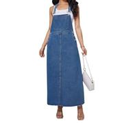 TACSTRUN Frauen Denim Overalls Kleid Vintage lose verstellbare Träger Knopf A-Linie Midi Jean Kleid,Blau,XL