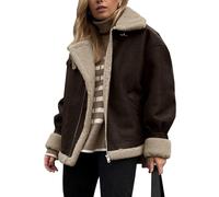 TACSTRUN Frauen Faux Leder Jacke Faux Pelz Futter Warm Sherpa Moto Bomber Trucker Mäntel Oberbekleidung,Braun,S