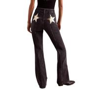 TACSTRUN Frauen hohe Taille Stretchy Bootcut Jeans Baggy Star Patch Distressed Straight Denim Hosen,Schwarz,M