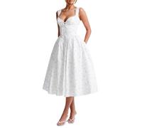 TACSTRUN Frauen Korsett Kleid Sexy Spaghetti Strap Low Cut Fischgrätensplicing Floral Midi Kleid Flowy Formale Kleider,Weiß,M