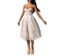TACSTRUN Frauen Korsett Kleid Sexy Tube Top Spitze Floral Stickerei Midi Kleider Ballkleid Vintage Cocktailkleid,Weiß,M
