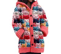 TACSTRUN Frauen Nette Lustige Flauschige Weihnachten Pullover Drucken Warme Winter Lange Offene Vordermantel,Rot,3XL