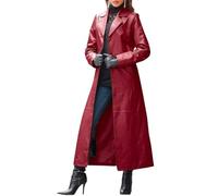TACSTRUN Frauen PU Kunstleder Jacke Maxi Lange Klassische Motorrad Jacke Leichte Vegan Pleather Revers Mantel,Rot,4XL