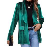 TACSTRUN Frauen Samt Blazer Jacke Casual Langarm Revers Kragen Blazer Business Lange Strickjacke Plus Größe Oberbekleidung,Grün,XXL