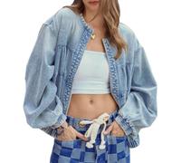 TACSTRUN Jeansjacke für Damen Jeans Leicht Trendy Weich Oversized Cropped Puffärmel Vintage Bomberjacke,Blau,S