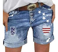 TACSTRUN Jeansshorts mit amerikanischer Flagge für Damen, Blau, XX-Large