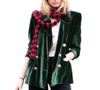 TACSTRUN Samt Blazer Jacken für Frauen Business Casual Oversized Lange Anzug Jacke Dressy Cardigan Blazer Oberbekleidung,Grün,XXL