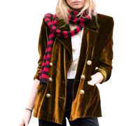 TACSTRUN Samt Blazer Jacken für Frauen Business Casual Oversized Lange Anzug Jacke Dressy Cardigan Blazer Oberbekleidung,Gelb,M