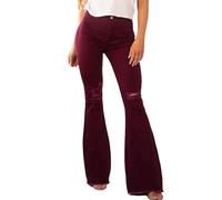 TACSTRUN Schlaghosen Für Damen Jeans Mit Hoher Taille Stretchy Ripped Raw Saum Denim-Hose,Rot,M