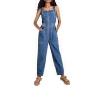 TACSTRUN Sexy Hohe Taille Straps Denim Jumpsuit Mode Slim Fit Reißverschluss Elastische Jean Overalls Strampler,Blau,S