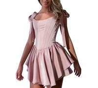 TACSTRUN Sexy Mini Short Corset Kleid Spaghetti Strap Low Cut Fischgrätenspleiß A-Linie Cocktail Party Kleider,Rosa,M