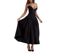 TACSTRUN Sexy Sleeveless Bodycon Korsett Maxi Kleid Tube Top Ruched Flowy Elegant Abend Party Lange Kleider,Schwarz,S