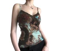 TACSTRUN Sexy Stretchy Slim Tank Tops für Frauen Vintage Bedruckte rückenfreie Camisole Shirts,Braun,M