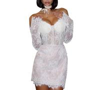 TACSTRUN Sexy Tube Top Korsett Kleid Off Schulter Langarm Elegante Spitze Slim Fit Wrap Kleid Cocktail Party Kleider,Weiß,M