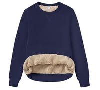 TACVASEN Damen Sweatshirt Langarm Fleece gefüttert Langarmshirt Pullover einfarbiger Rundhalsausschnitt Oberteil Ohne Kapuze(Dunkelblau, M)