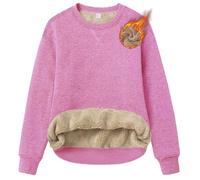 TACVASEN Damen Sweatshirt Pullover Langarm mit Fleece gefüttert Rundhals Langarmshirt Ohne Kapuze Übergroße Basic Für Alltag(Rosagrau, L)