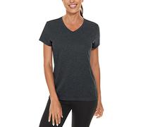 TACVASEN Damen T-Shirt Atmungsaktiv Freizeitshirts V-Neck Rashguards Slim Fit Kurzärmeliges Angeln Wandern, Schwarz, M